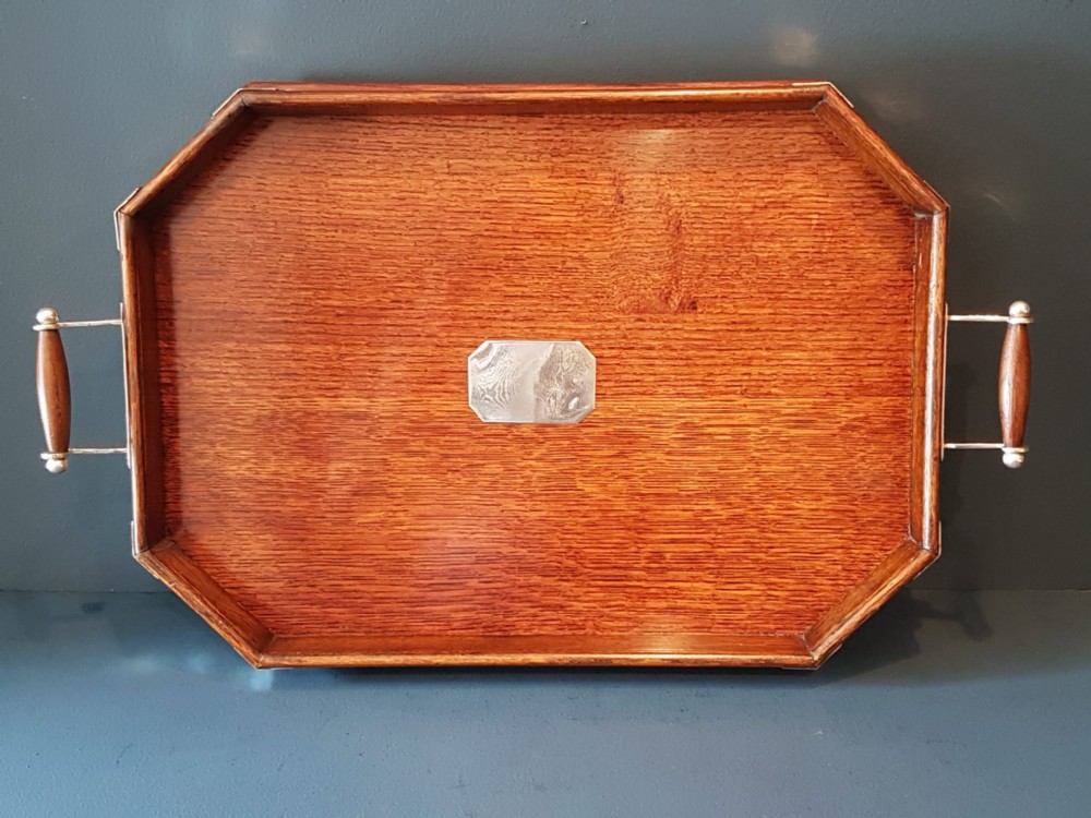 Victorian Oak and Silver Plated Mounted Tray