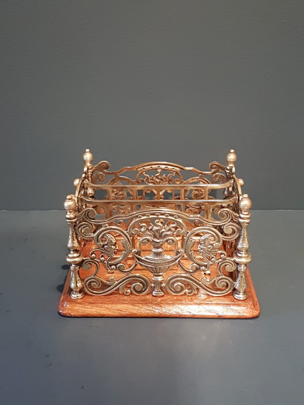 Victorian Brass and Oak Letter Rack