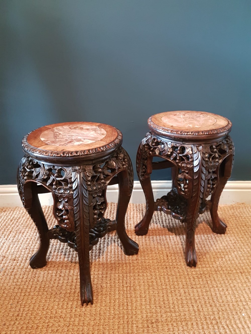 Matching Pair of Victorian Carved Rosewood Stands