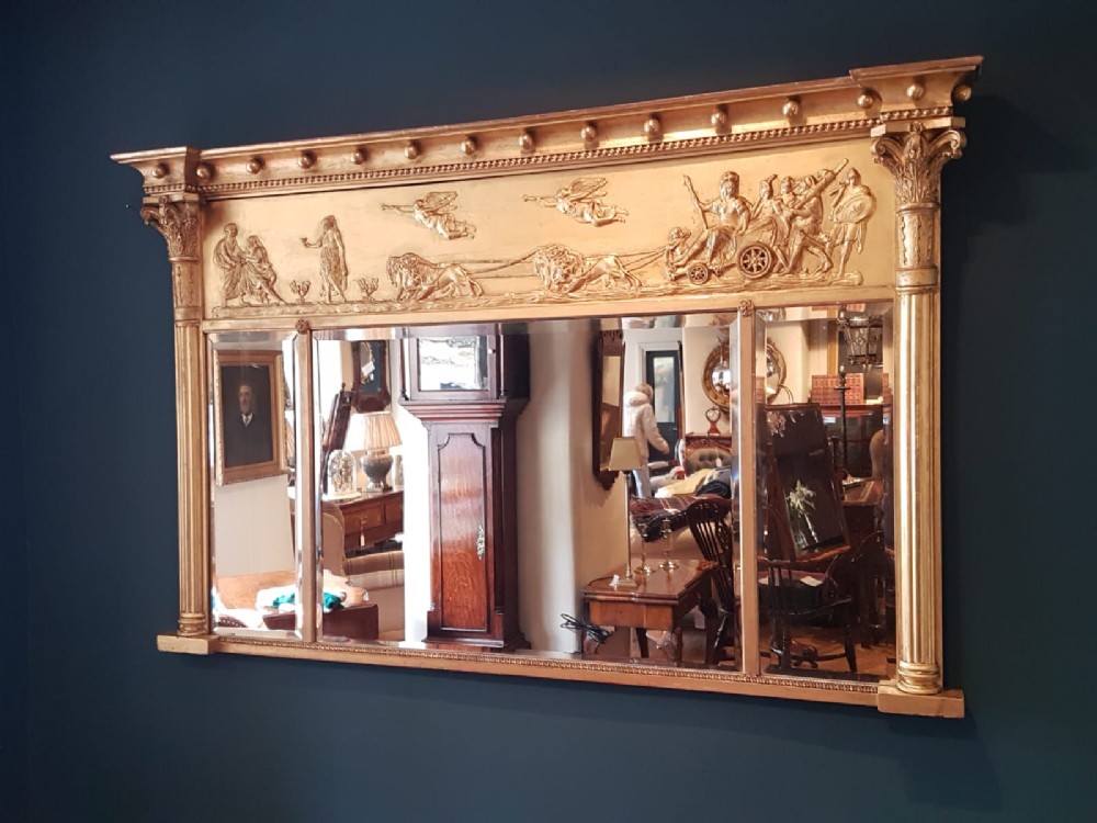 Superb Early Victorian Timber Gilt Over Mantel Mirror