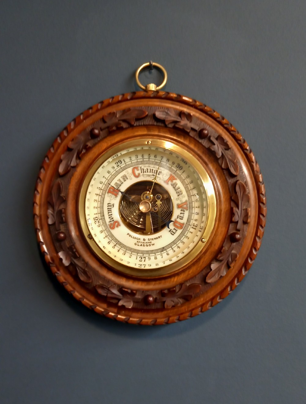 Victorian Walnut Acorn & Oak Leaf Aneroid Barometer