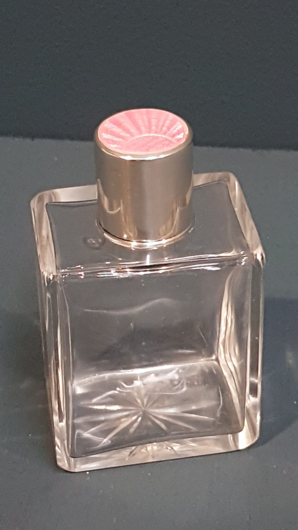 Engine Turned Pink Enamel and Silver Scent Bottle