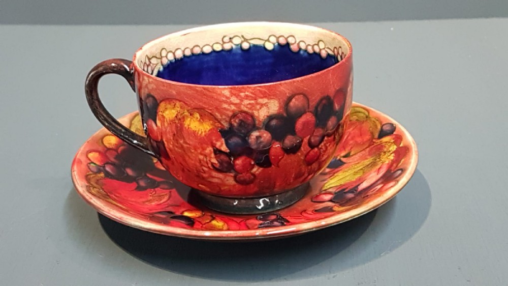 Moorcroft Leaf and Berries Flambe Cup and Saucer
