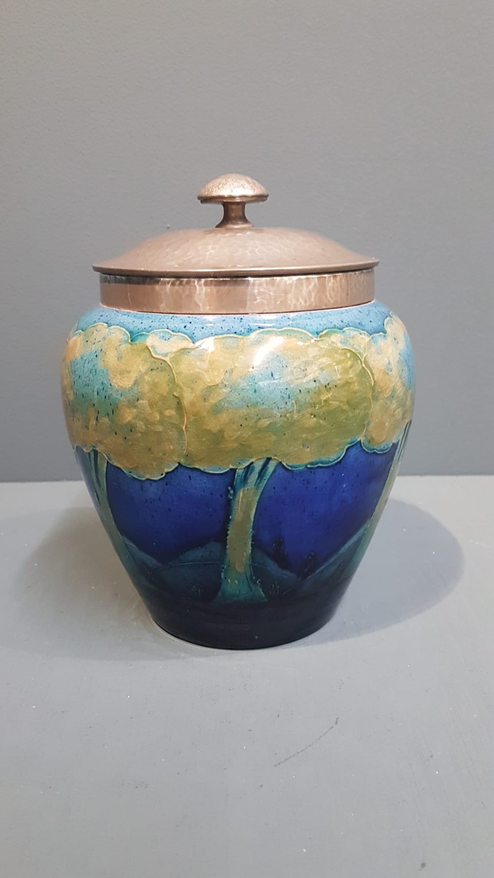 Moorcroft Moonlit Blue Pewter Top Biscuit Jar