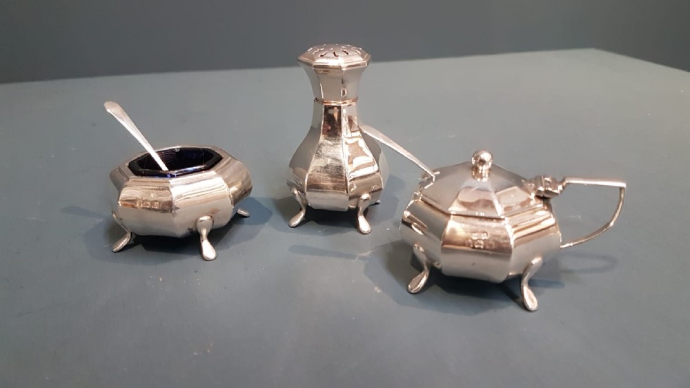 George V Silver Three Piece Cruet