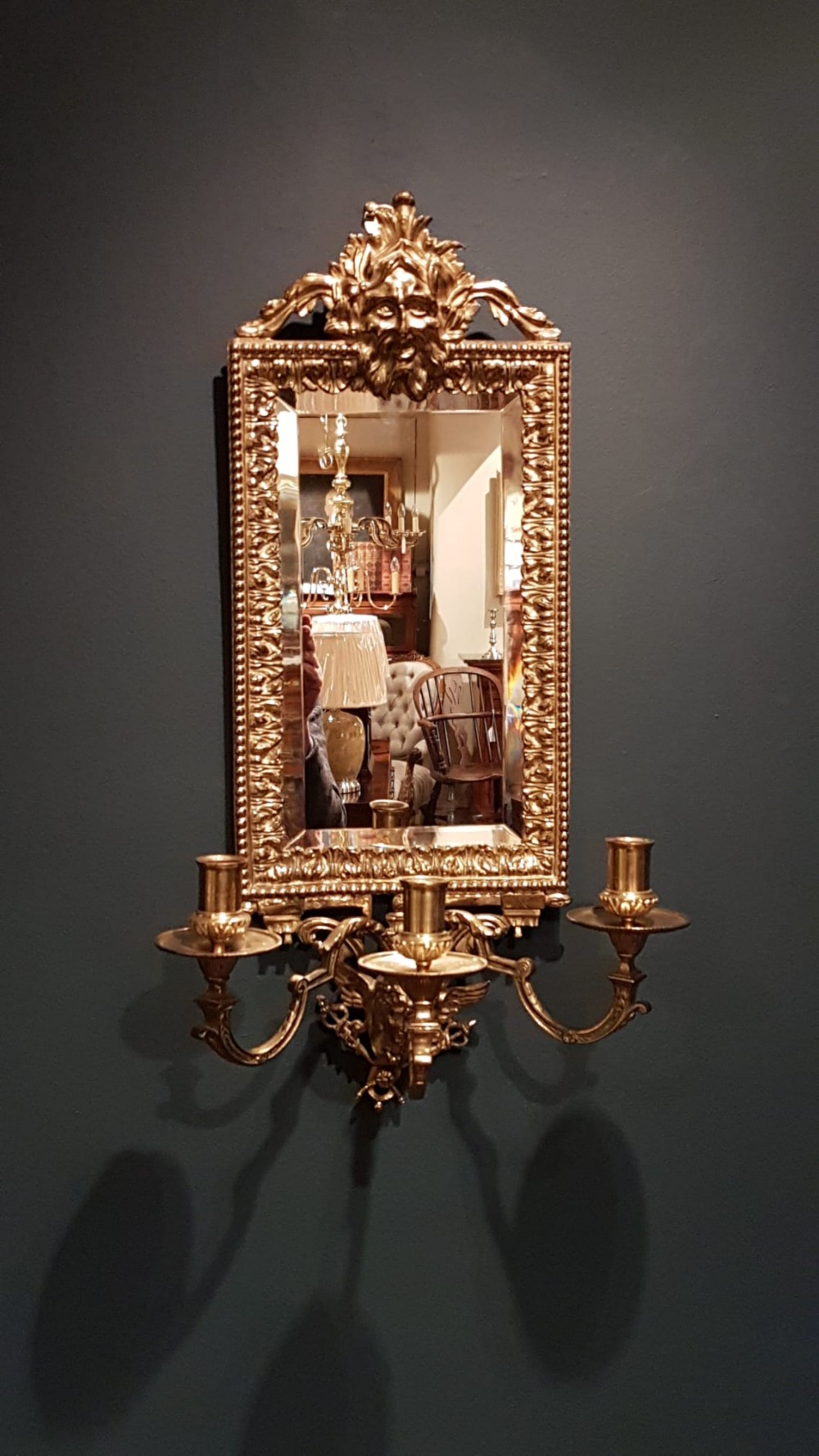 Victorian Gilt Brass Mirror Back Wall Sconce