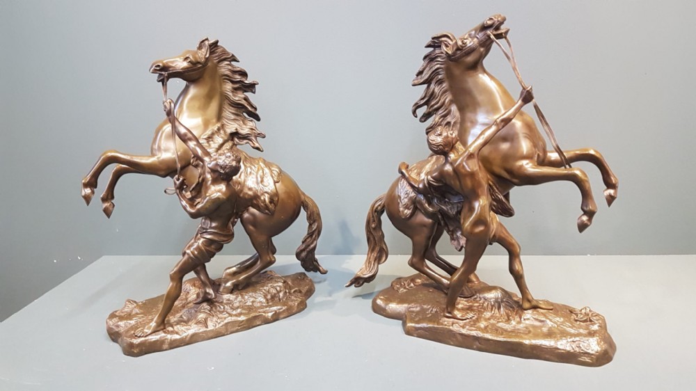 Pair of Victorian Bronze Marly Horses