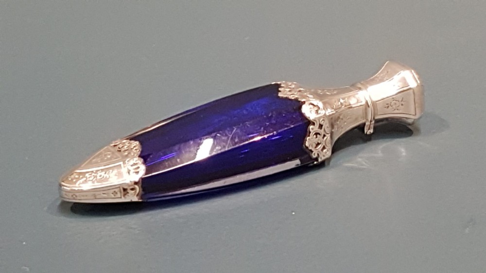 Victorian Silver and Bristol Blue Glass Scent Bottle