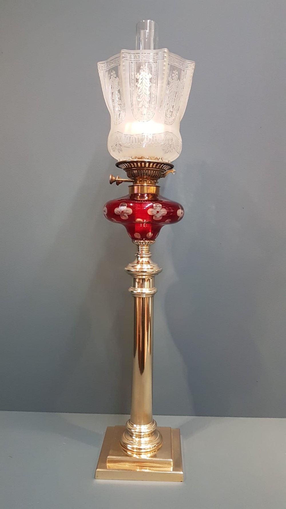 Superb Victorian Ruby Glass Reservoir Oil Lamp