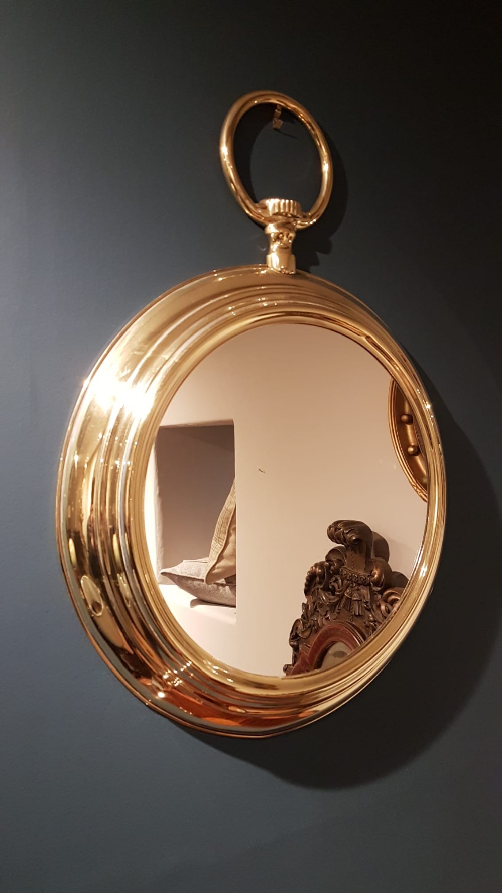 1930's Brass Framed Pocket Watch Style Mirror