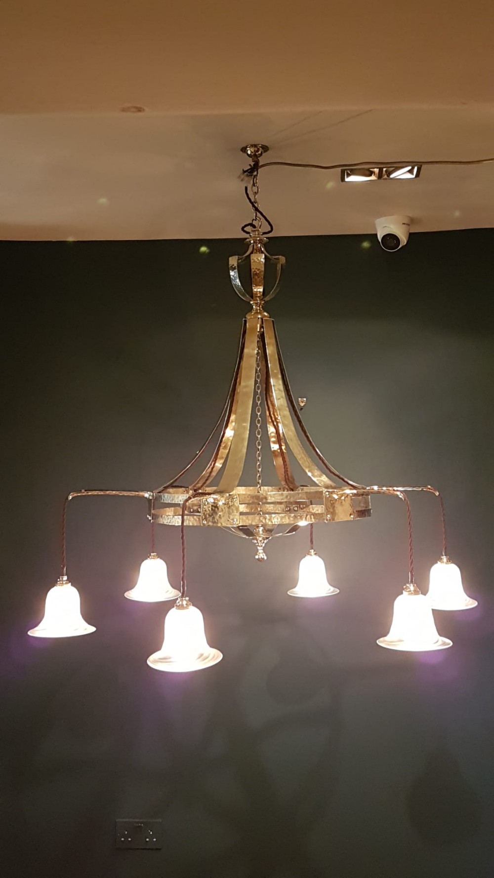 Superb Large Arts and Crafts Brass Chandelier