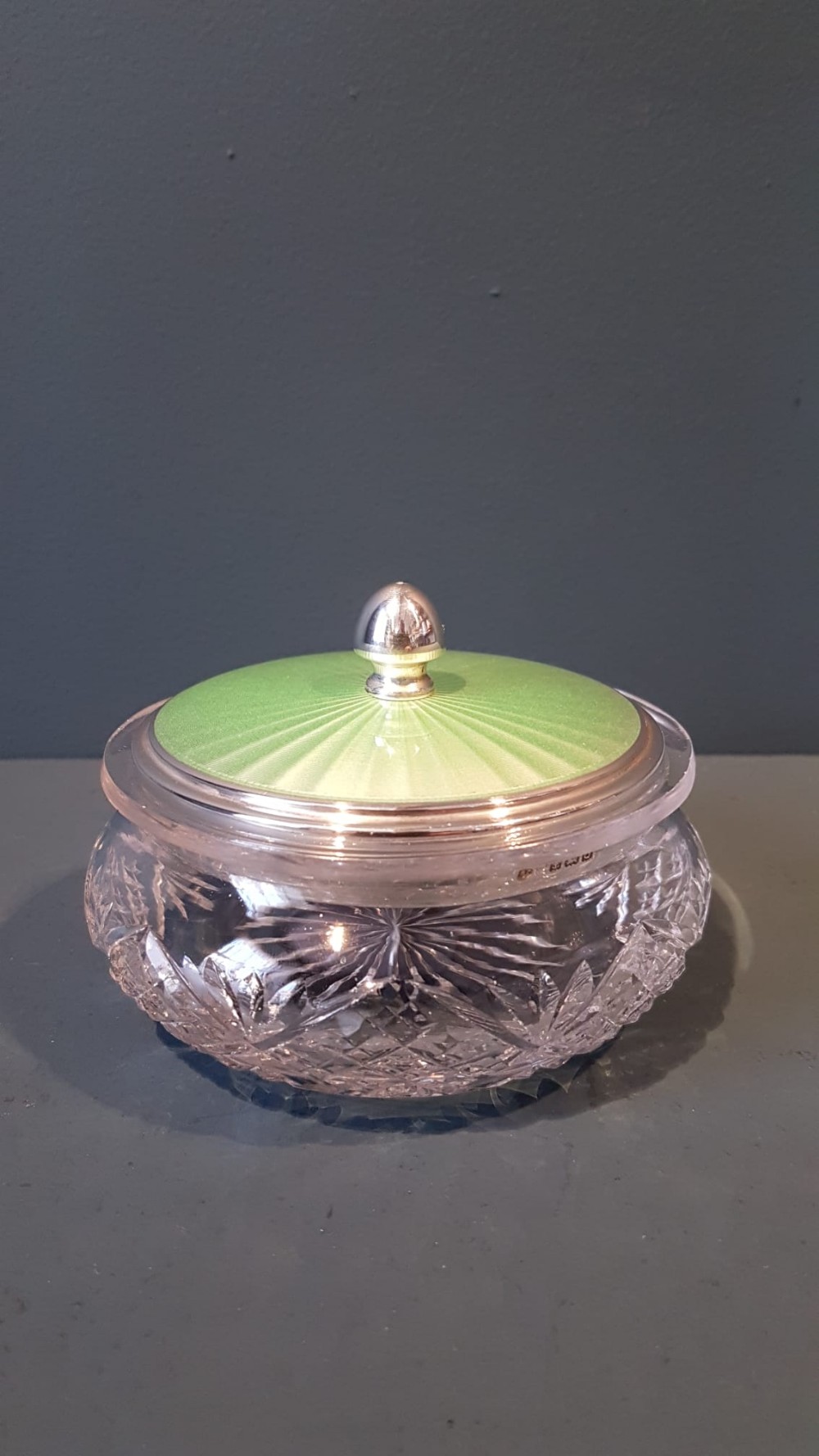 Silver and Engine Turned Enamel Table Jar