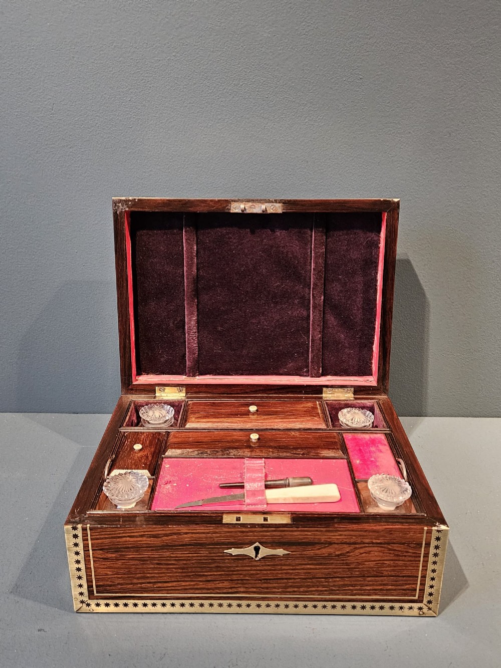 Early Victorian Rosewood and Brass Inlaid Travelling Box