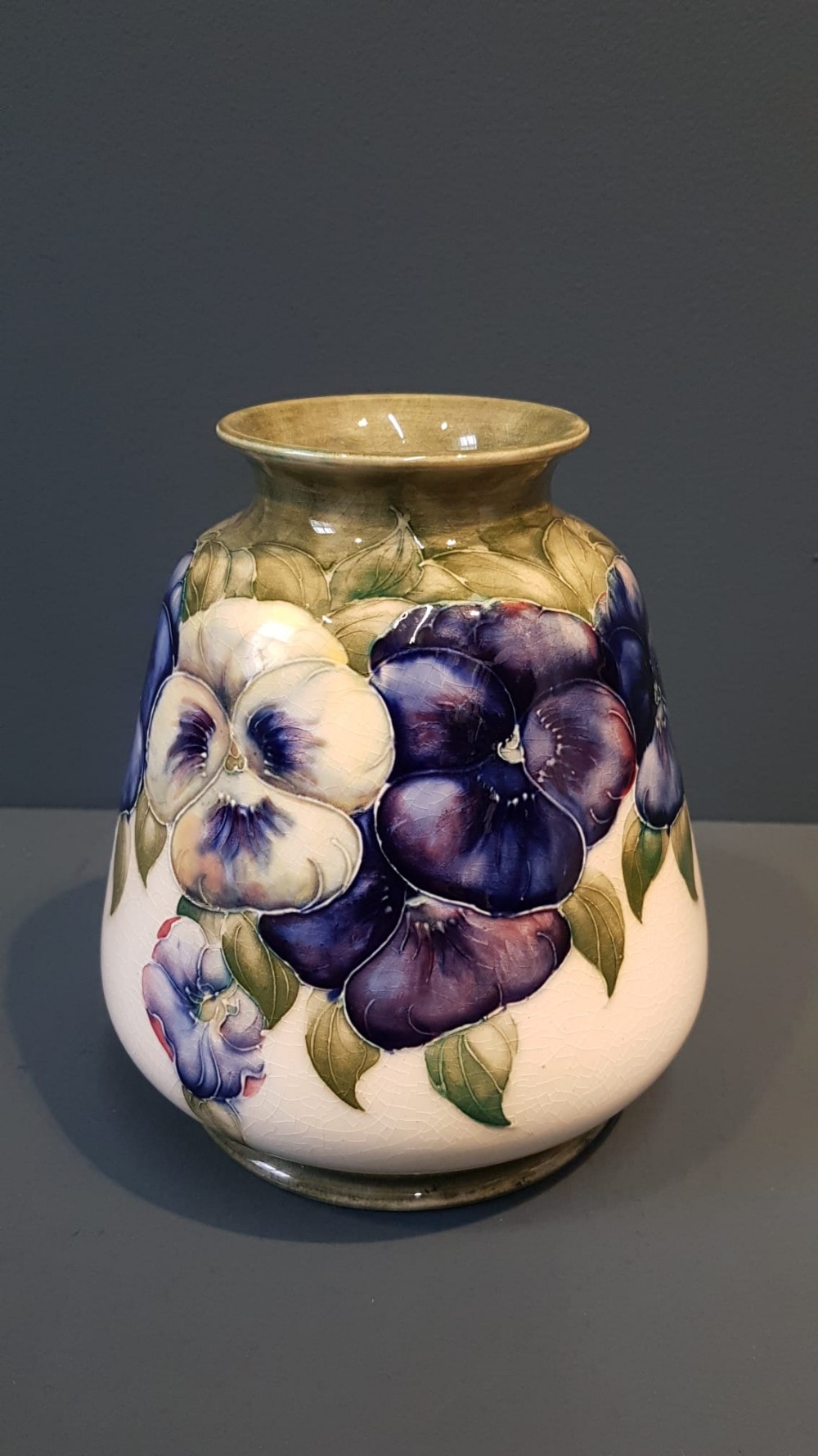 Superb McIntyre Moorcroft Pansy on White Vase