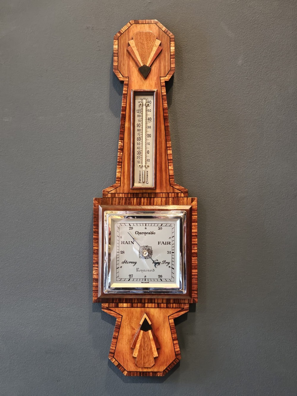 Art Deco Walnut Inlaid Banjo Barometer