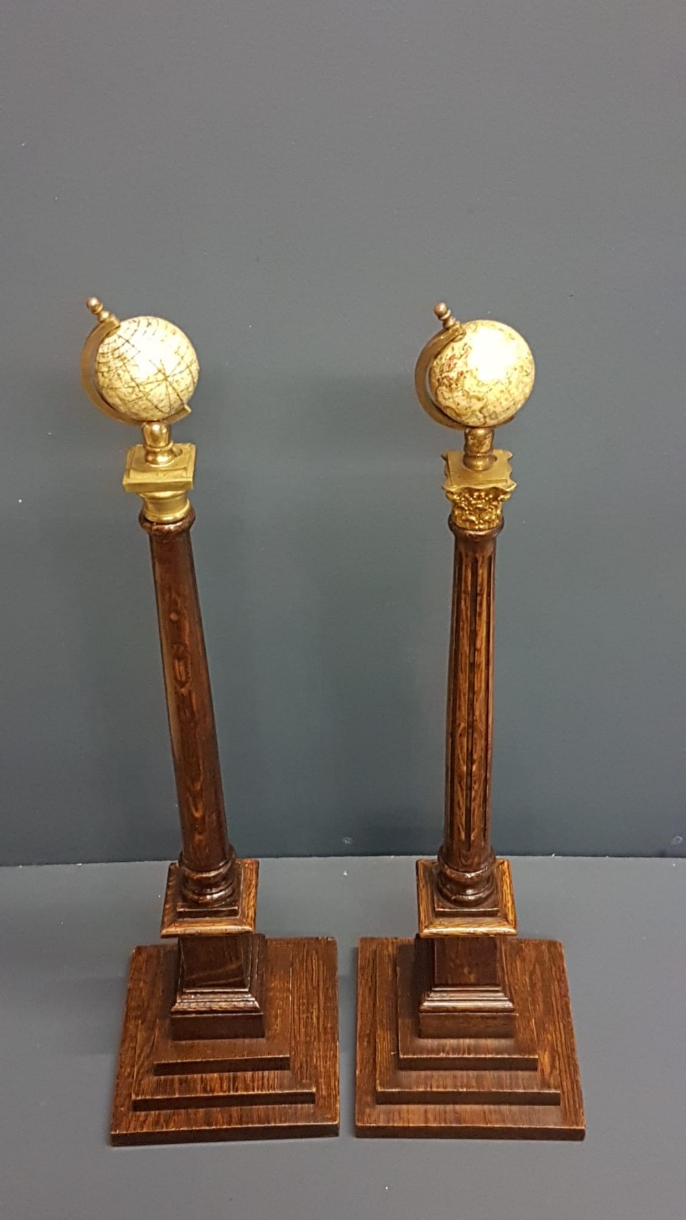 Matching Pair of Edwardian Terrestrial and Celestial Masonic Globes