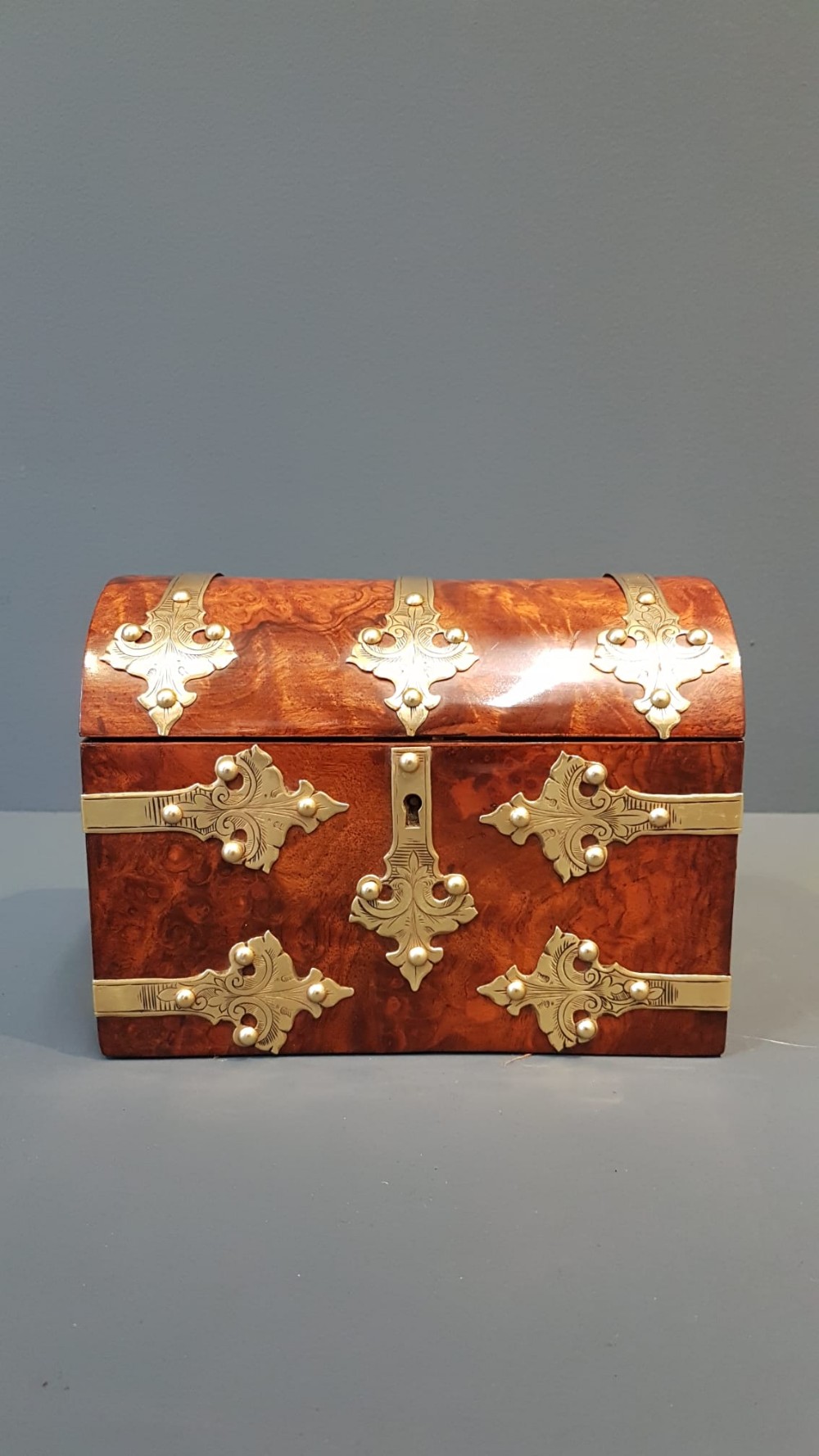 Victorian Burr Walnut Brass Bound Stationery Box