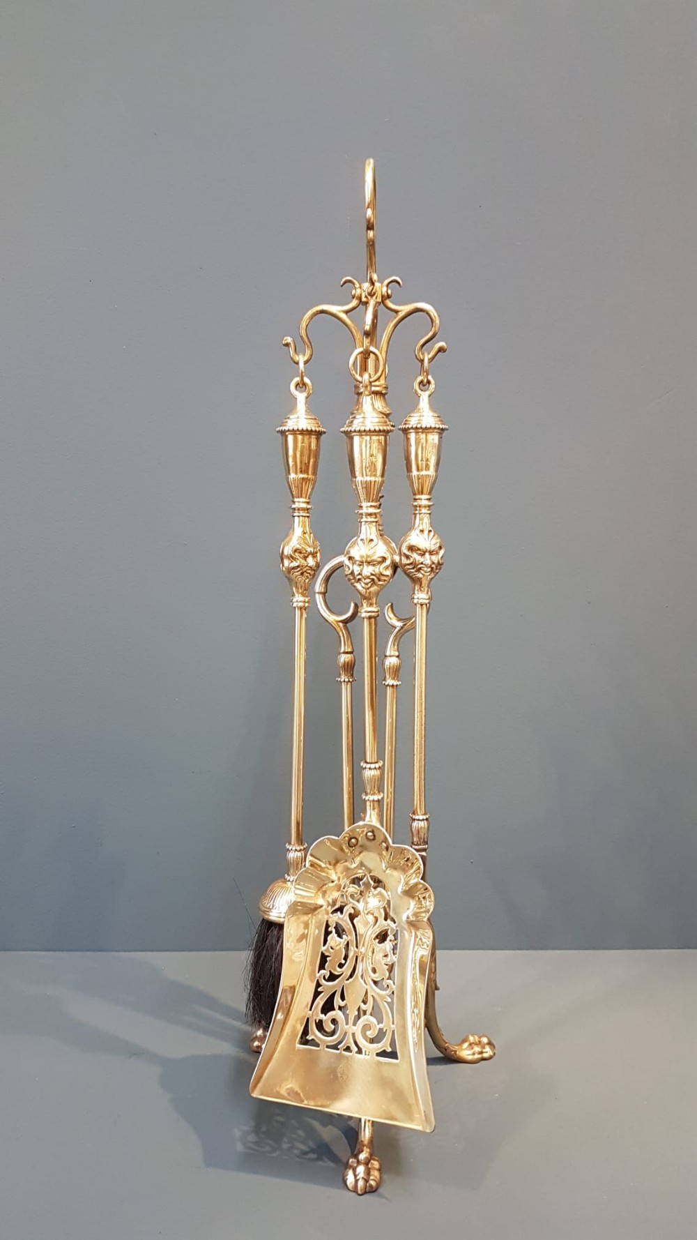 Superb Victorian Brass Fireside Companion Set