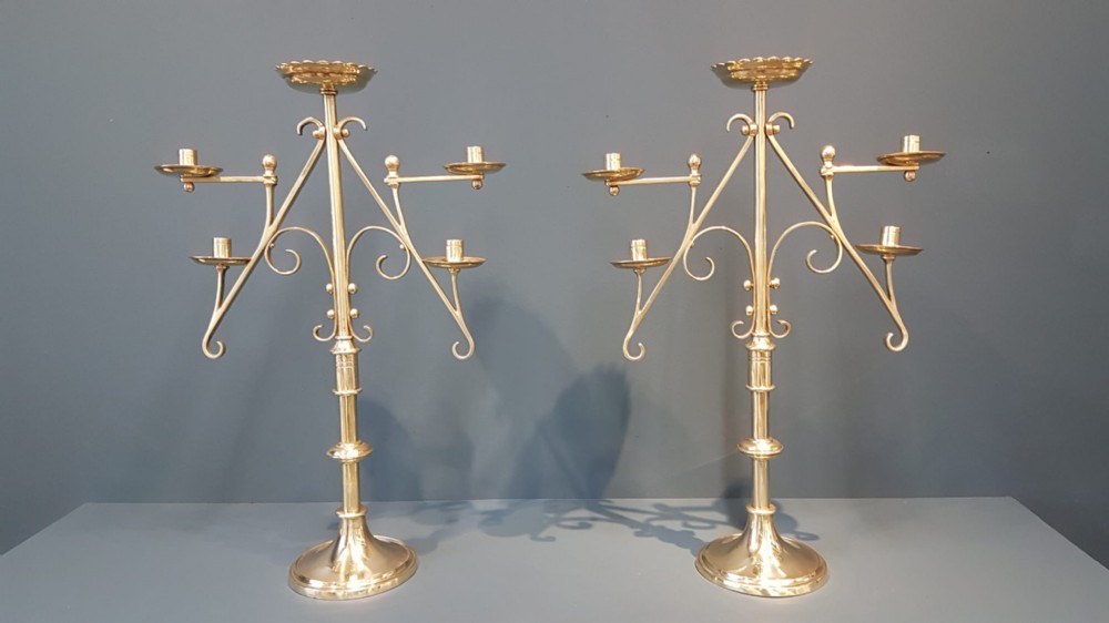 Pair of Victorian Adjustable Brass Candelabra