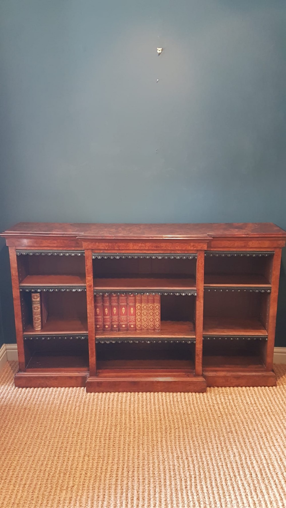 Victorian Burr Walnut Break Front Open Bookcase