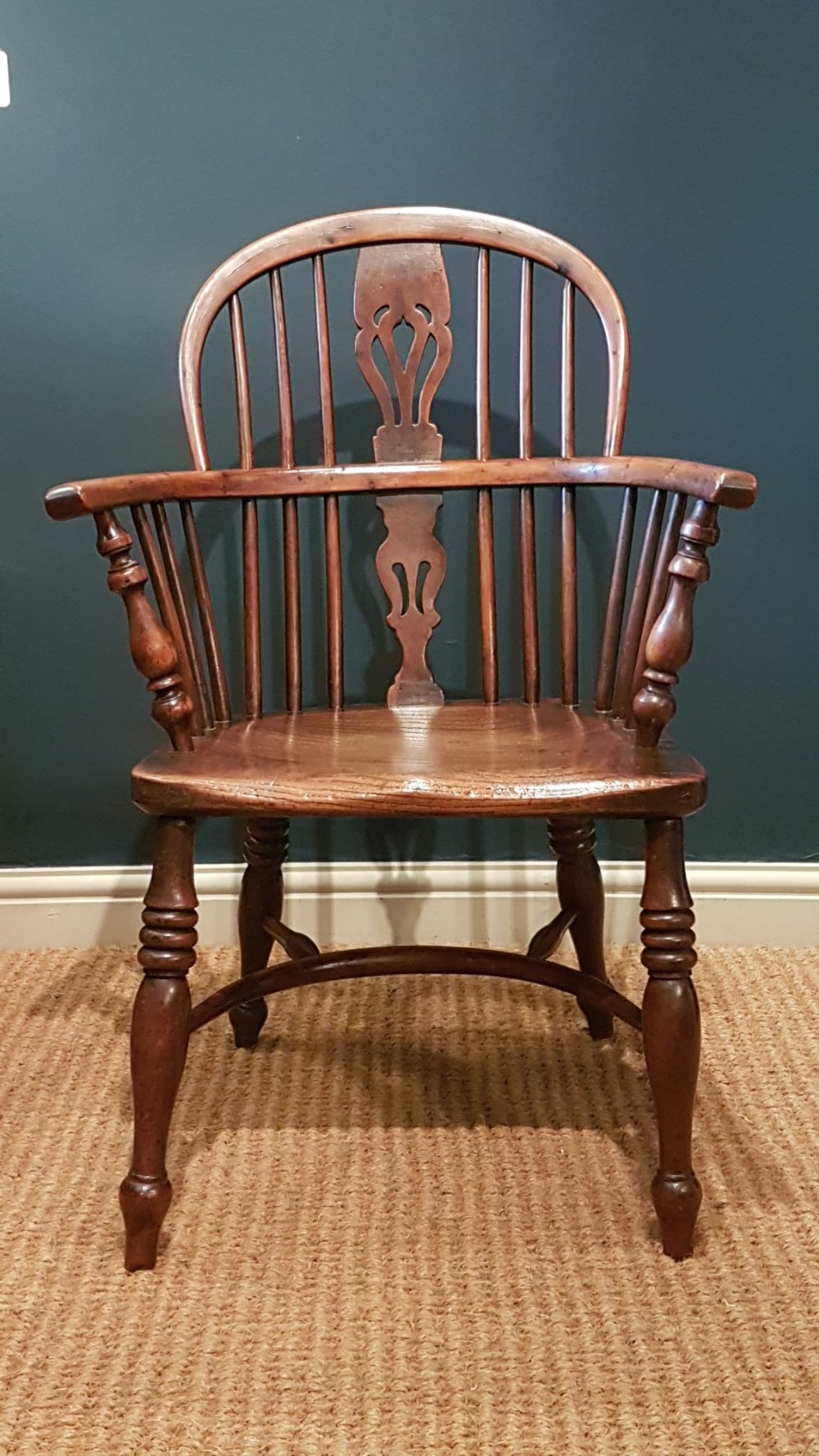 Victorian Yew Wood Windsor Chair with Crinoline Stretcher