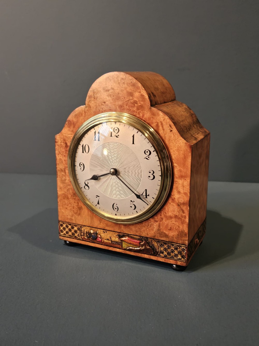Edwardian Walnut and Chinoiserie Mantel Clock