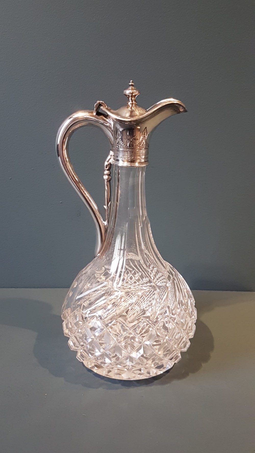 Victorian Cut Crystal and Silver Plated Claret Jug