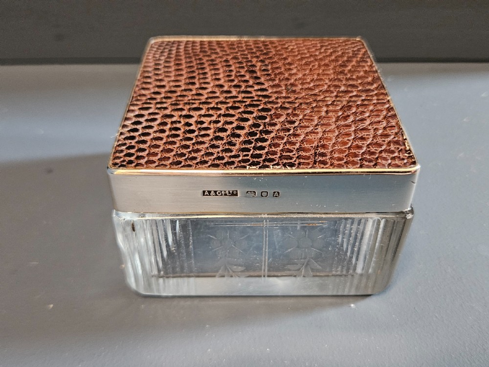 Aspreys Silver & Lizard Skin Top Powder Jar