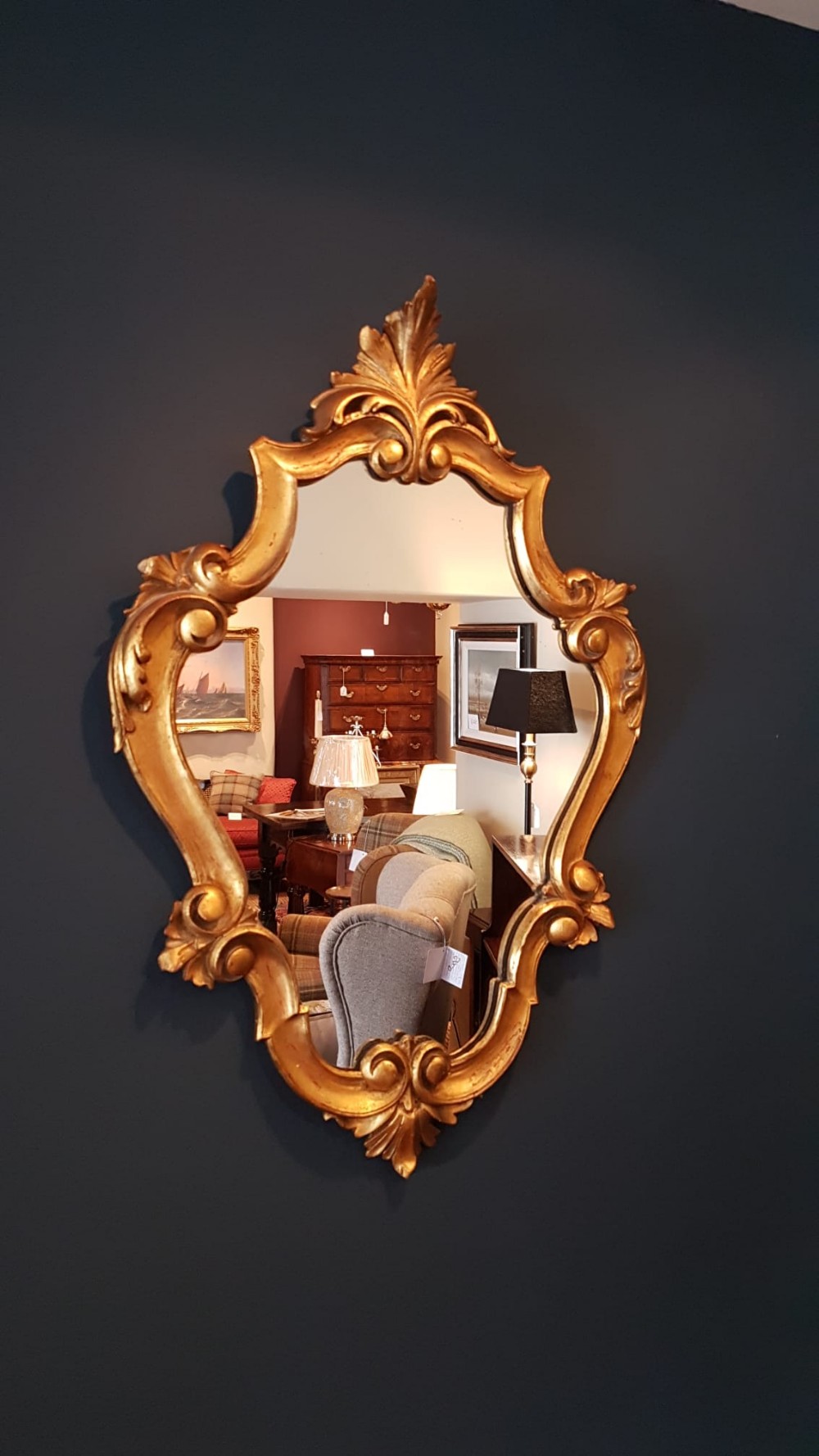 Victorian Gilt Mirror with Leaf Crest