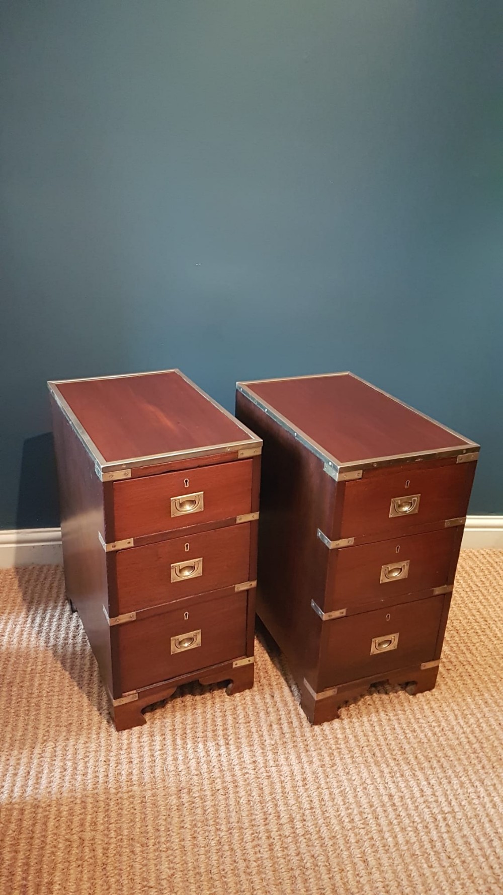 Pair of Mahogany Campaign Style Chests