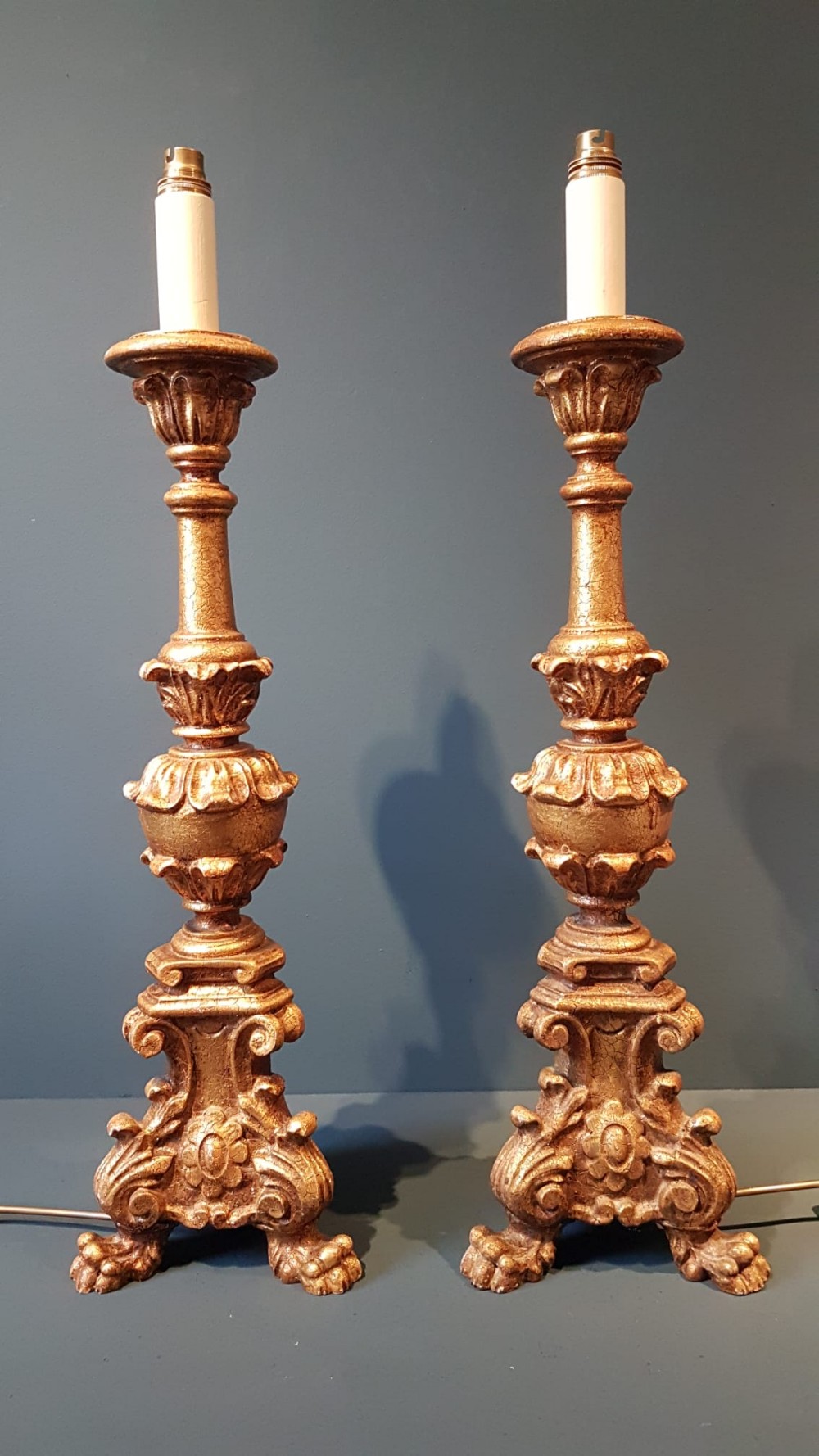 Pair of Large Edwardian Timber Gilt Table Lamps