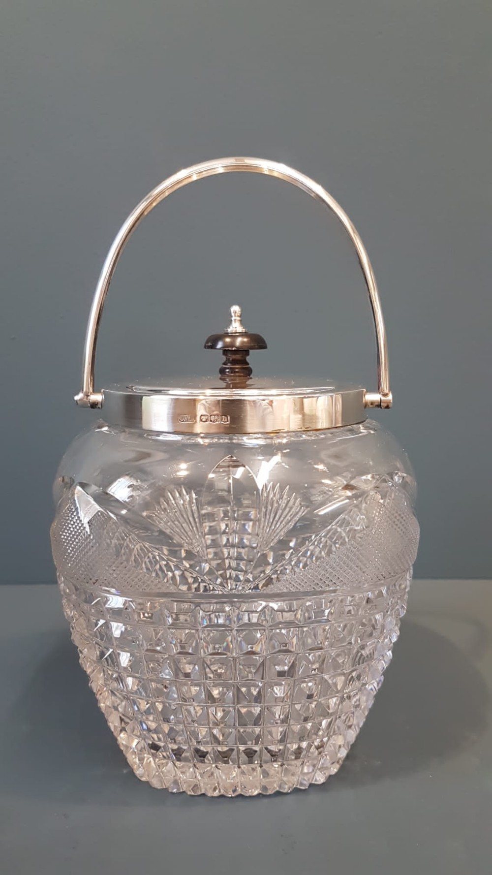 George V Solid Silver And Cut Crystal Biscuit Jar