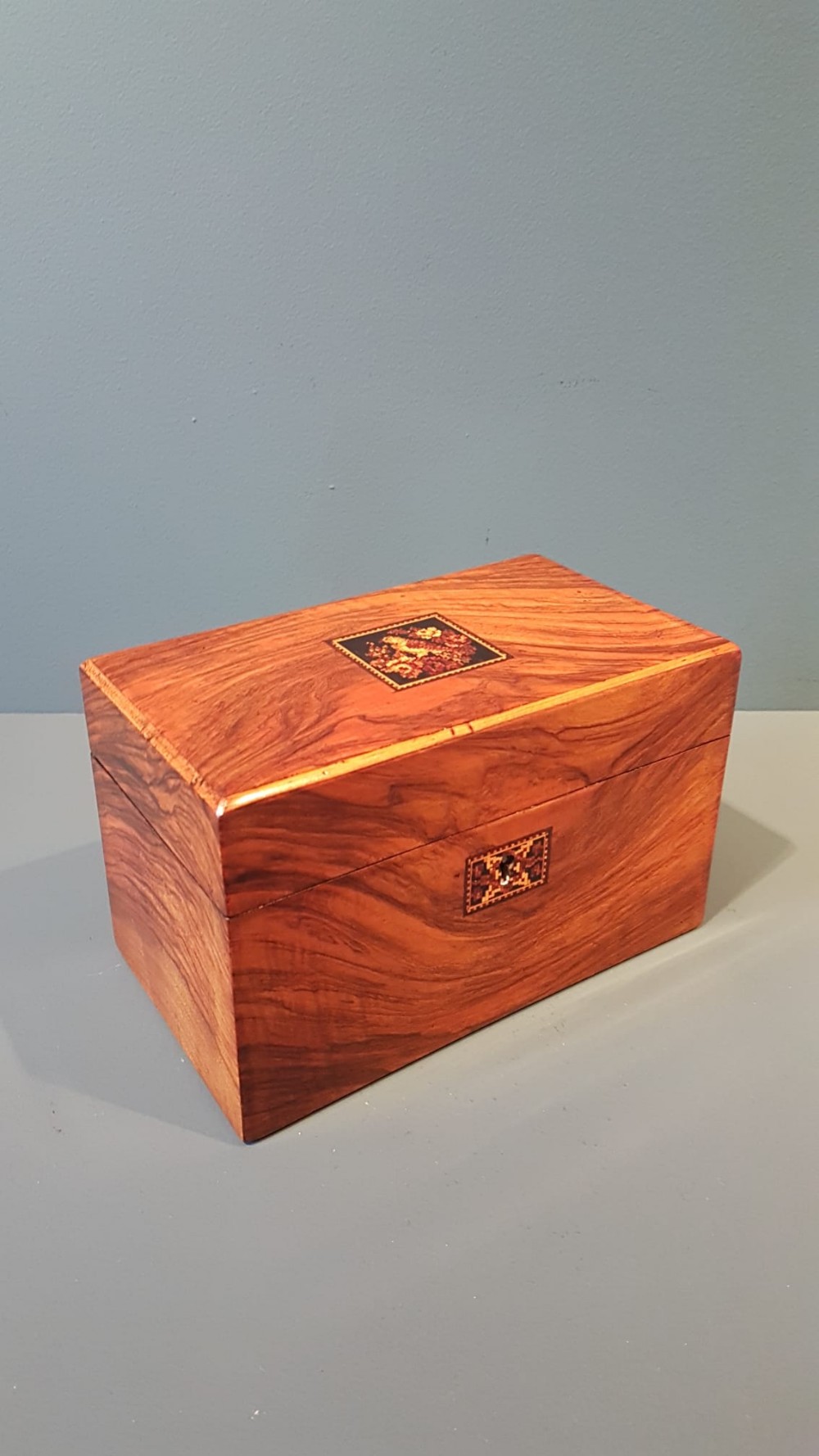 Victorian Walnut Tunbridge Ware Inlaid Tea Caddy