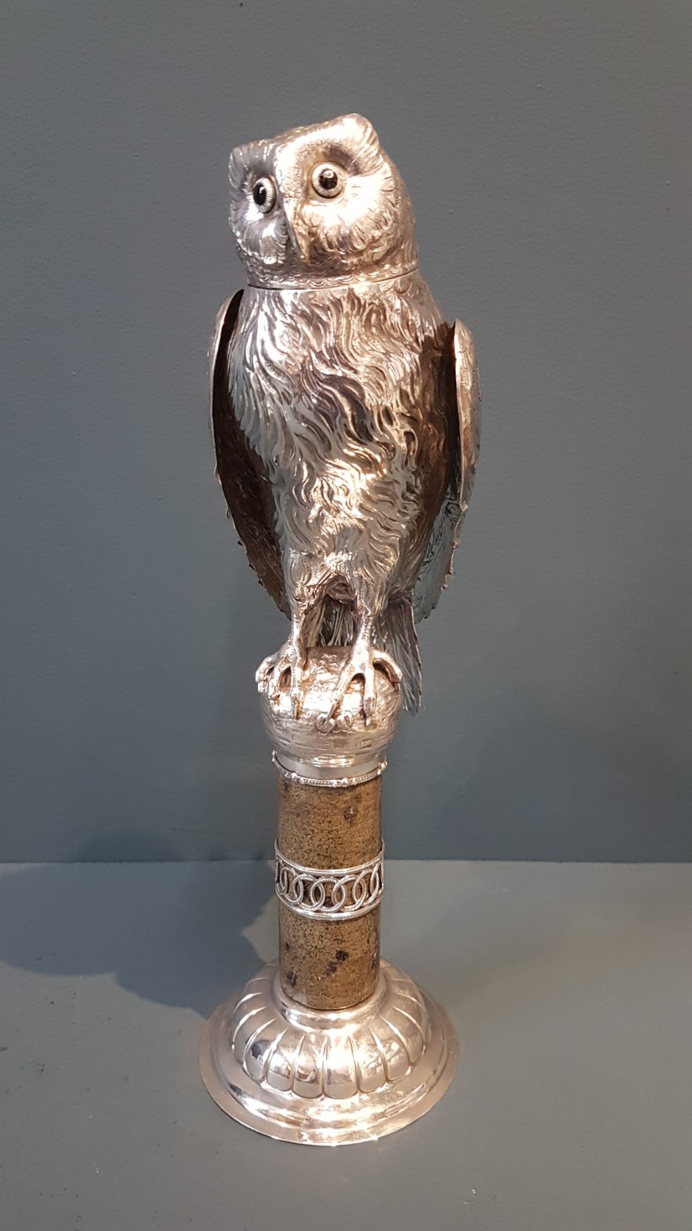 Large Edwardian Silver Owl on Perch