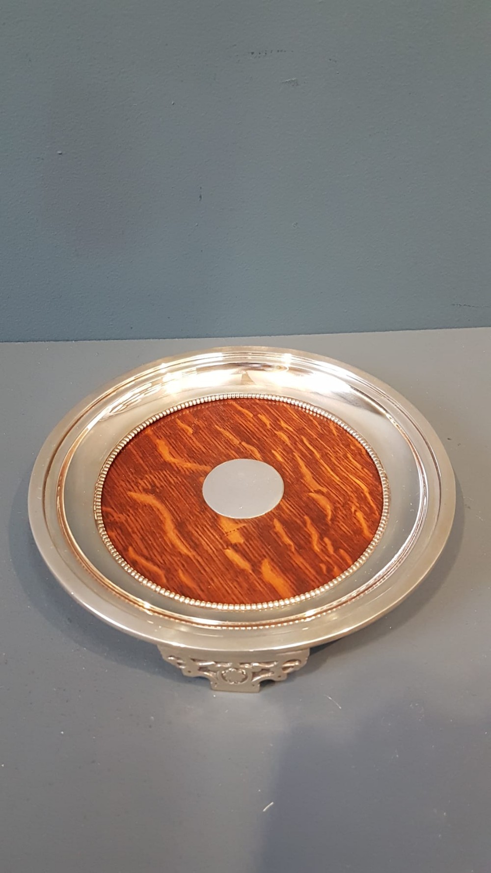 Edwardian Oak and Silver Plate Decanter Coaster