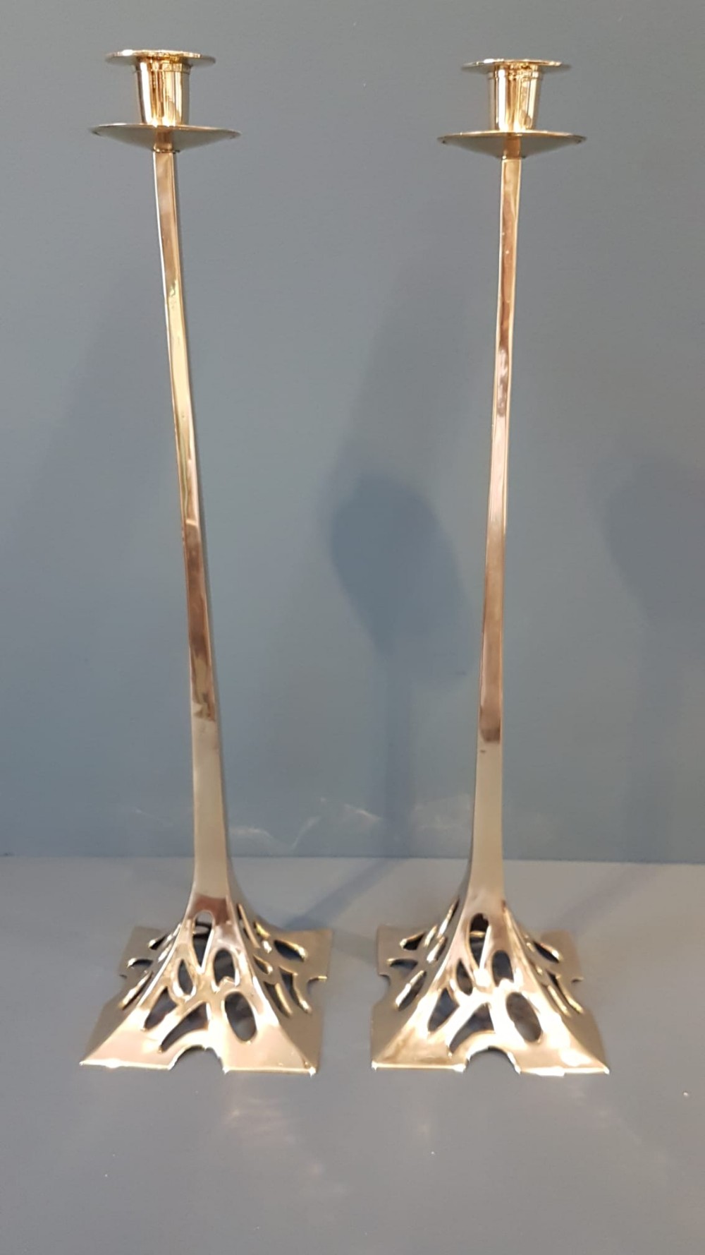 Pair of Art Nouveau Brass Candlesticks