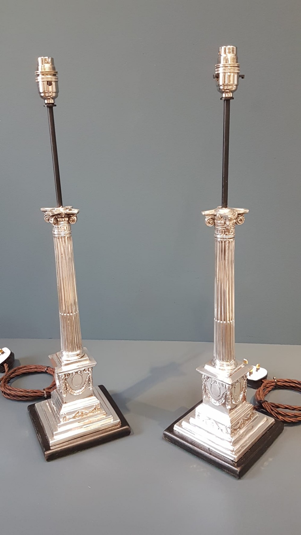 Pair of Sheffield Plate Candlestick Lamps