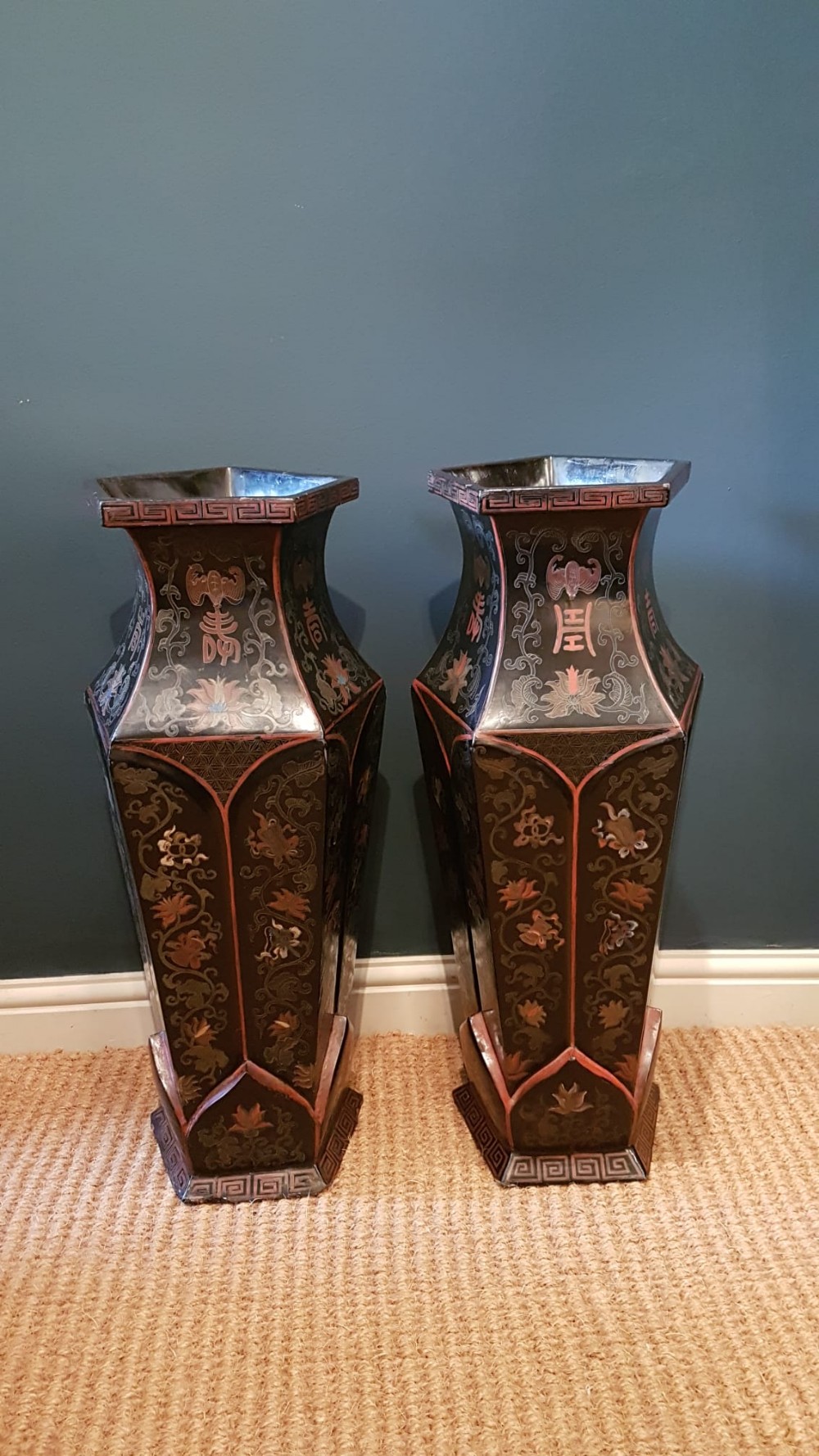 Large Pair of Victorian Papier Mache Vases