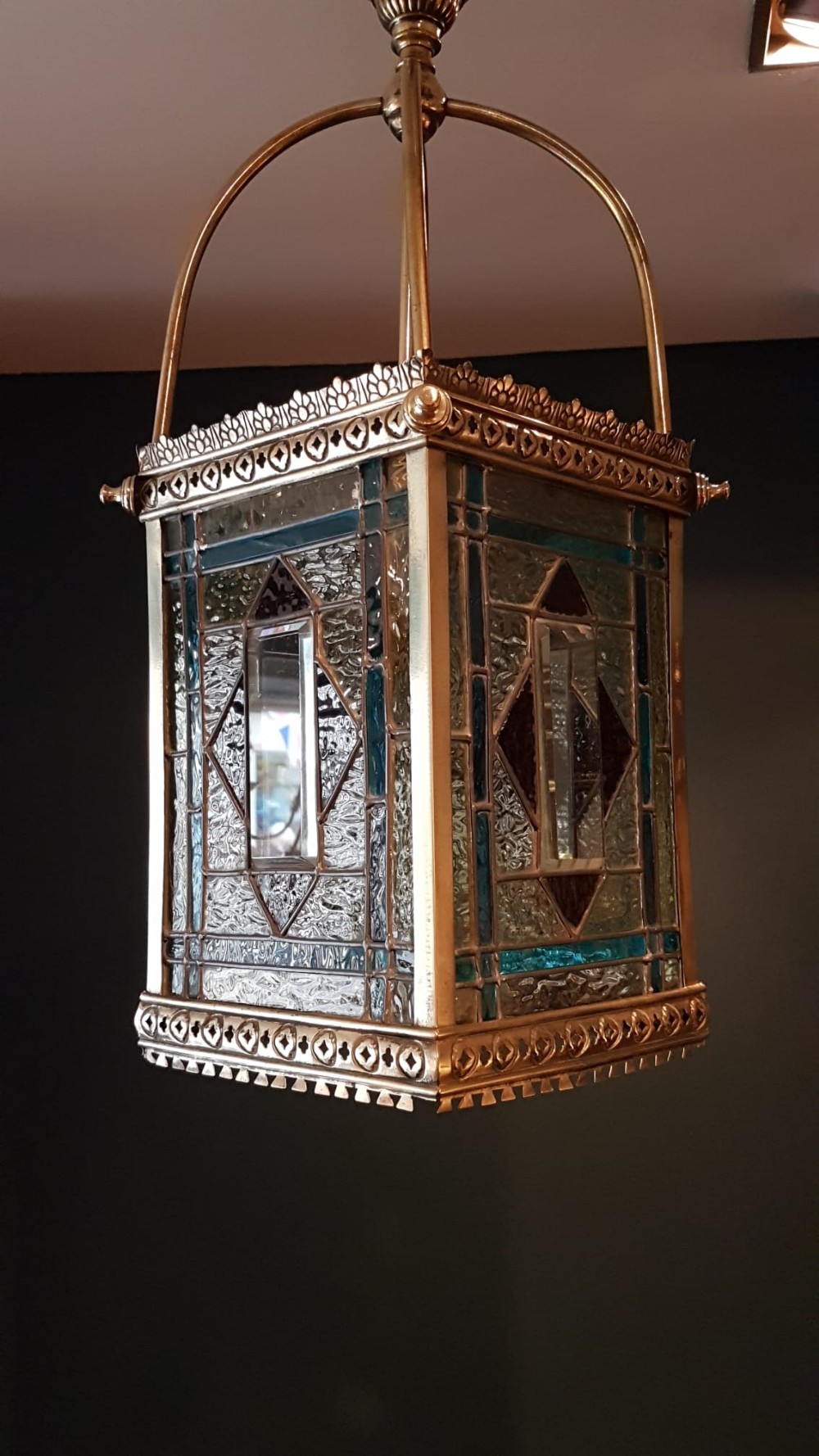 Brass Framed Leaded Glass Lantern