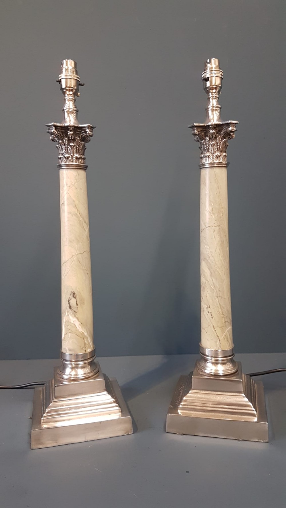 Pair of 1920's Marble Column Table Lamps