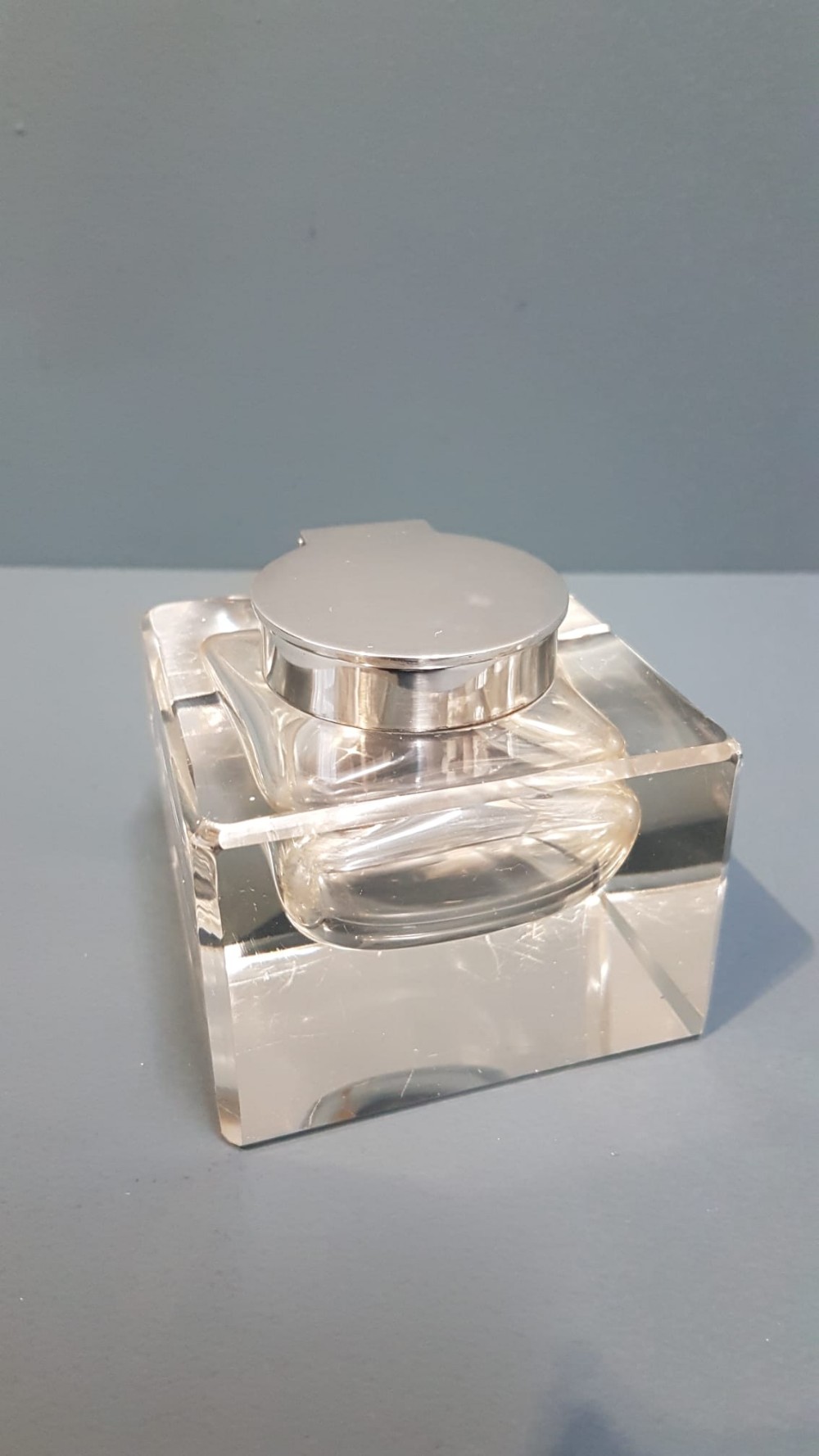 Large Edwardian Silver Top Ink Well