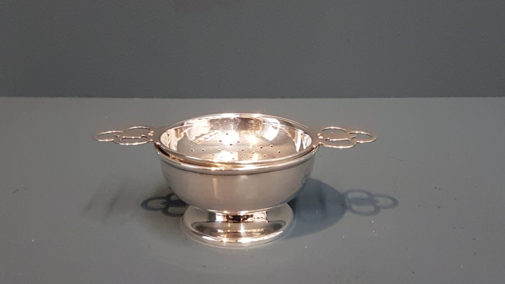 Silver Tea Strainer and Stand