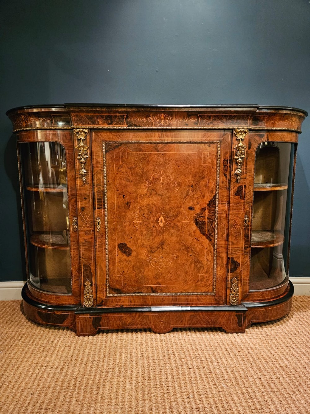 Fine Quality Victorian Burr Walnut Credenza