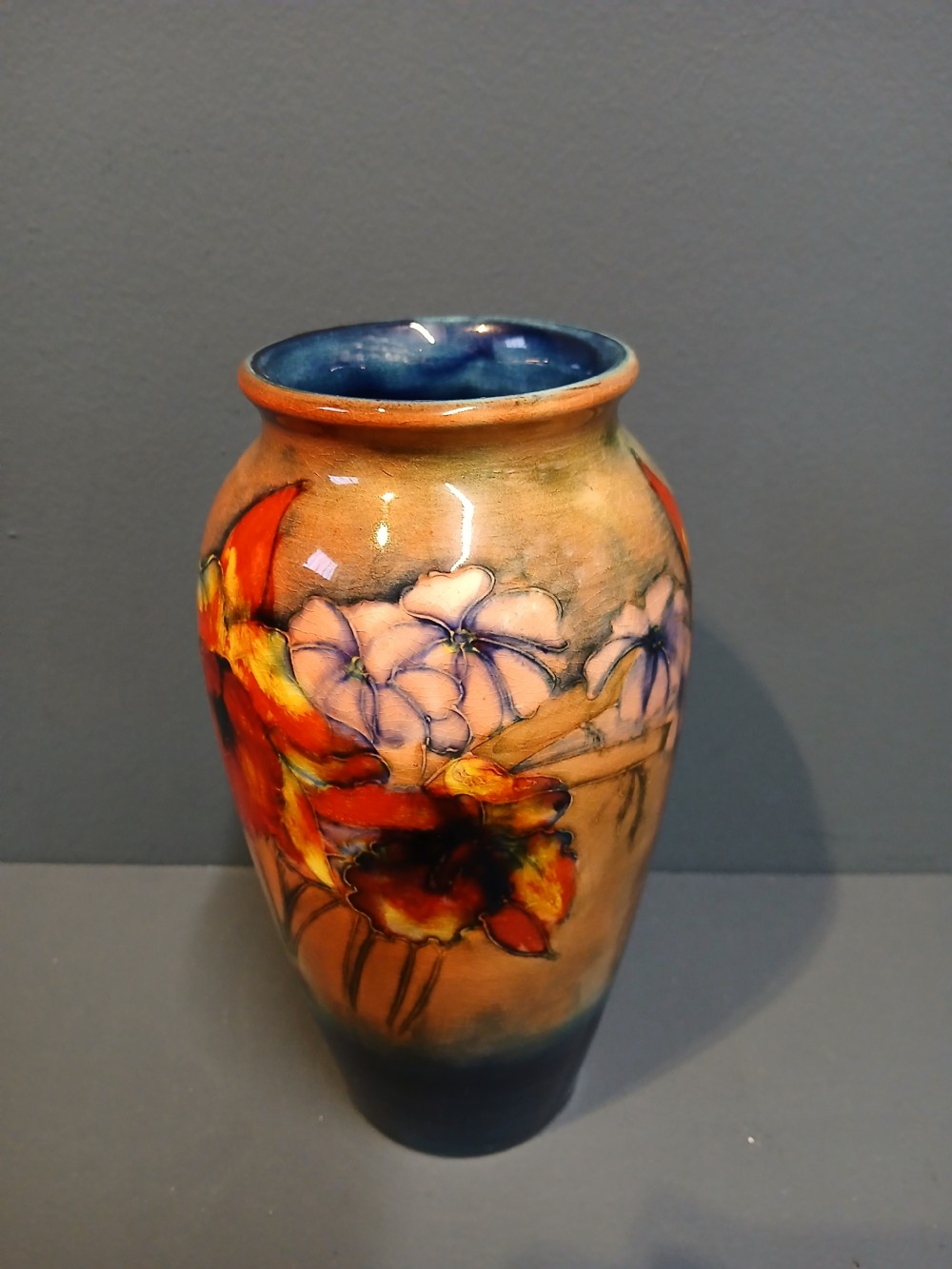 MOORCROFT SLIPPER ORCHID FLAMBE GLAZED VASE