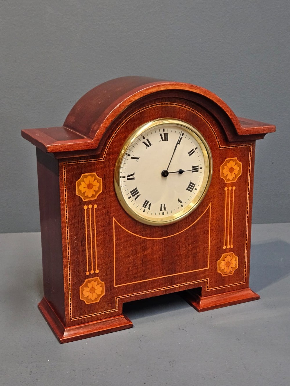 Fine Quality Edwardian Inlaid Mahogany Mantel Clock