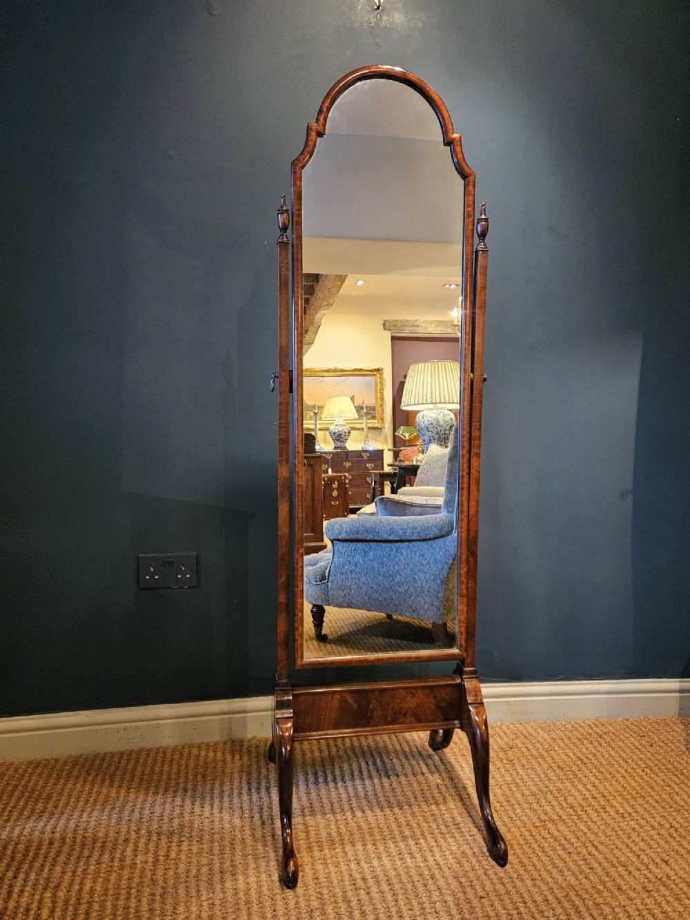 Edwardian Walnut Cheval Mirror