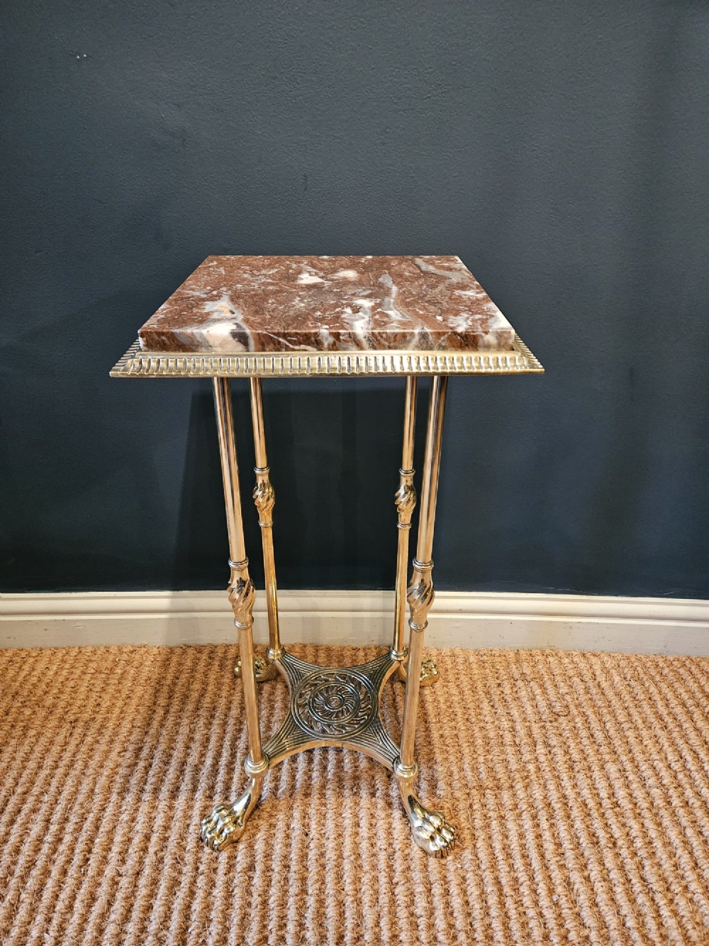 Victorian Brass Marble Topped Lamp or Plant Stand