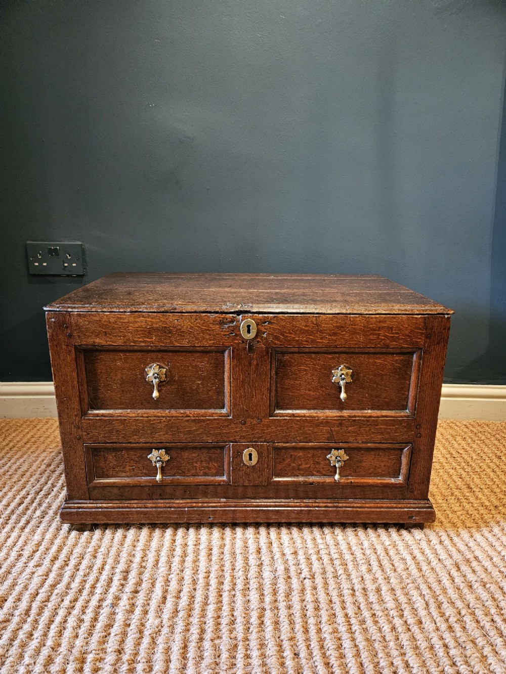 George I Oak Panelled Front Coffer Bach