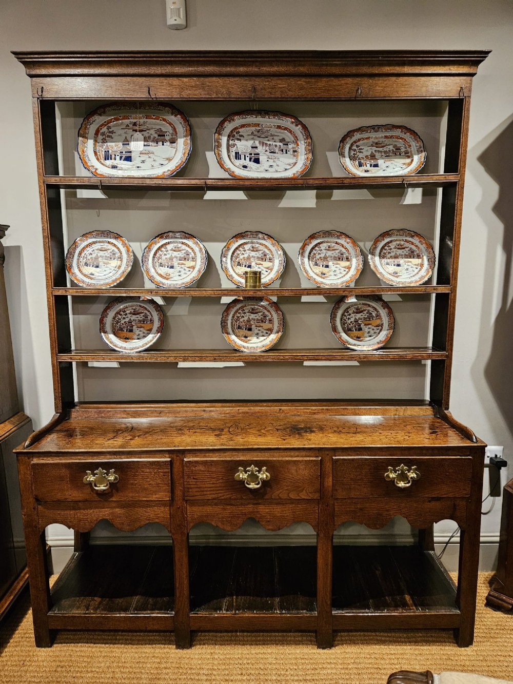 George III Oak Open Pot Board Dresser and Rack