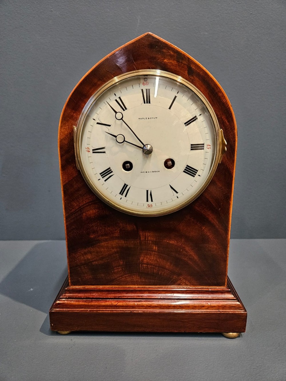Edwardian Mahogany Gong Chiming Mantel Clock